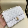 Chanel pearl Woc leather rhombic flap bag in white