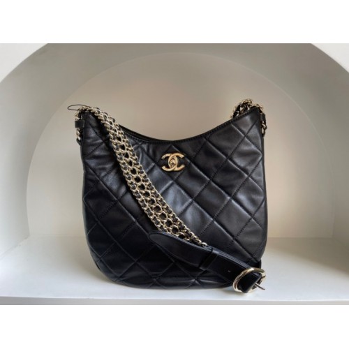 Chanel 22p hobo black lambskin gold hardware bag