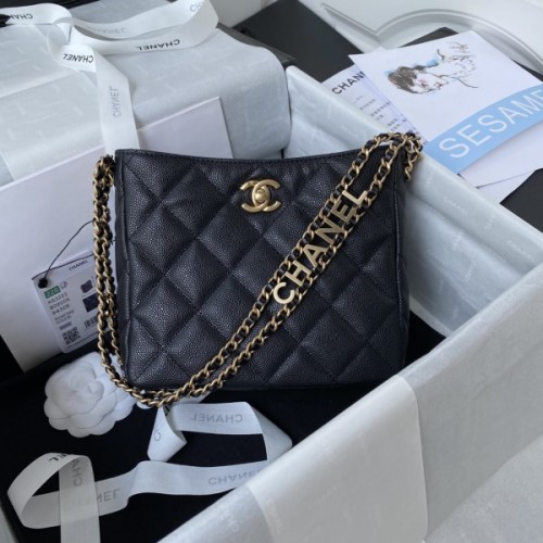 Chanel small tote bag black leather AS3223