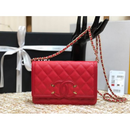 Chanel Woc CC caviar leather red 19cm