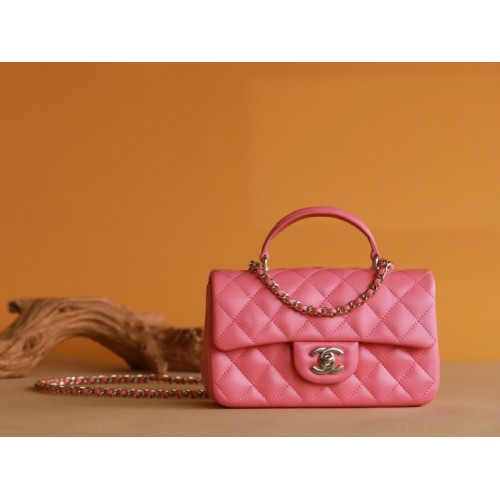 Chanel Top Handle gold hardware pink lambskin mini bag