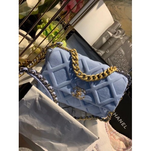 Chanel flap bag 19 blue gold hardware