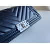 Chanel Medium Chevron Black Lampskin Boy Bag 25cm
