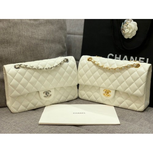 CHANEL 1112 White 2.55 Lampskin Flap 25cm Bag