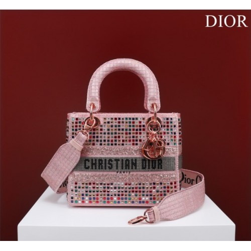 Dior pink beaded cannage embroidery multicolor bag