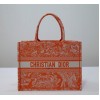 Dior Medium Book Tote Orange Reverse Embroidery