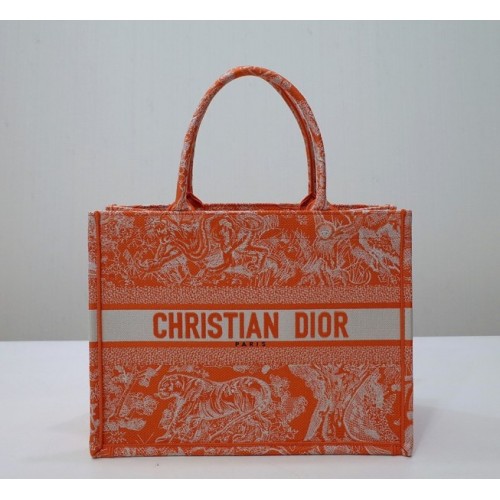 Dior Medium Book Tote Orange Reverse Embroidery