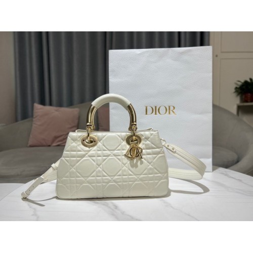 Dior Medium The Lady 95.22 white cannage quilted leather gold bag