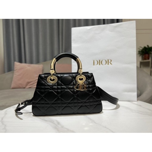 Dior Medium The Lady 95.22 black cannage quilted leather gold bag