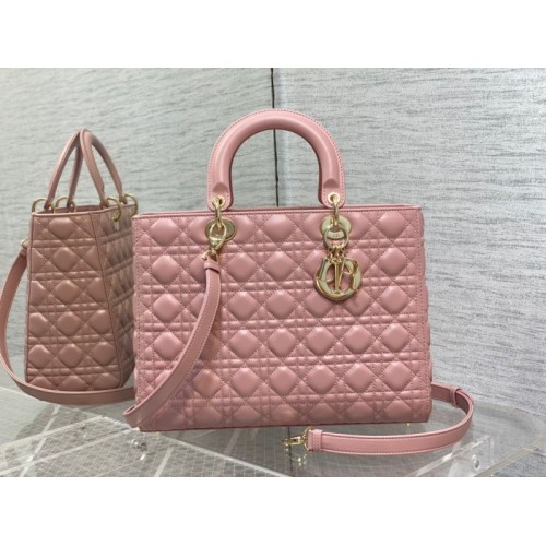 Dior large lady dior light pink lambskin 32cm bag