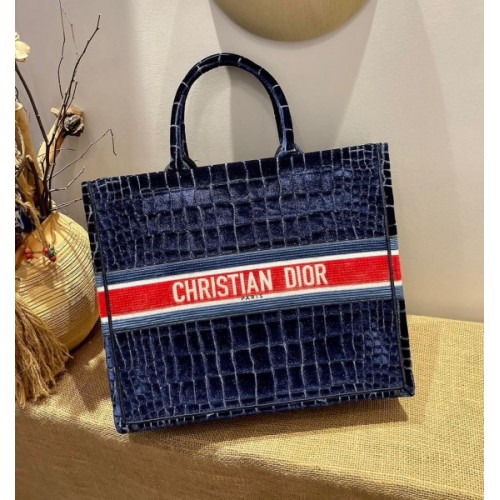 Dior Tote Book Blue Velvet 41cm