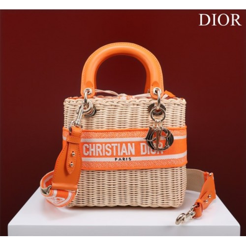 Dior lady raffia medium orange bag