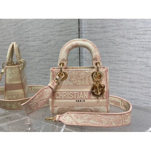 Dior lady pink embroidered bag 17cm