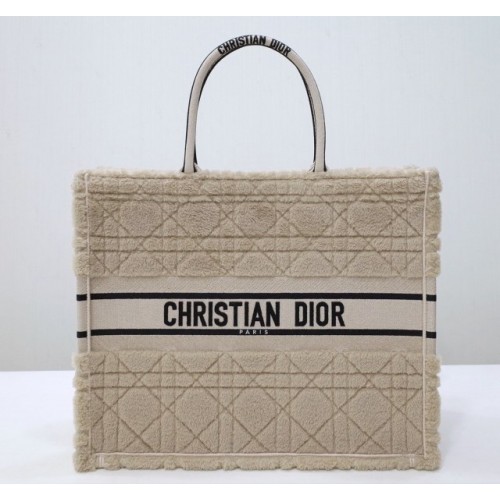 Dior Book Tote Beige Cannage Shearling 42cm