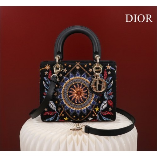 Dior Medium Lady Sun Satin with Bead Embroidery Bag