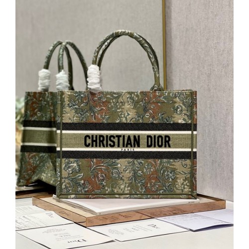 Dior Medium Book Tote Green Embroidery 36 Bag