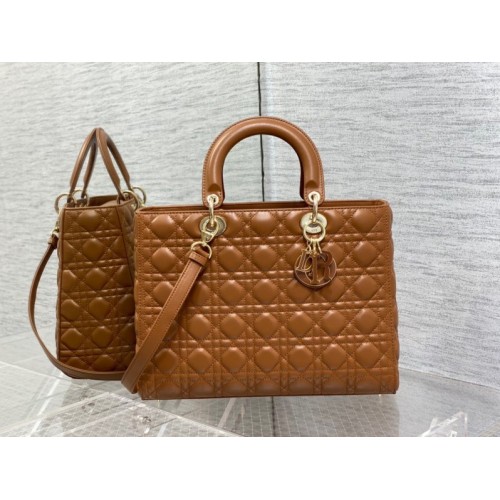 Dior large lady dior brown lambskin 32cm bag