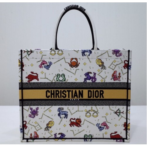 Dior Pixel Zodiac Embroidery Book Tote 41cm