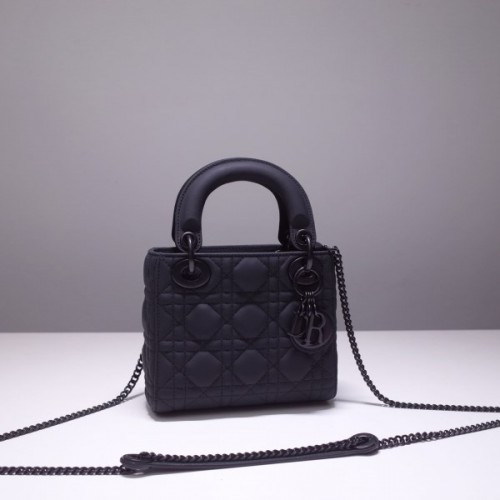 Dior Lady Mini Lambskin Bag Matte Dark Blue 17cm