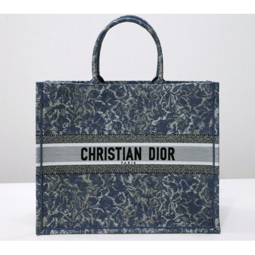 Dior Book Tote Embroidery Denim Effect 41cm Bag