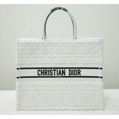 Dior Book Tote White Cannage Shearling 42cm