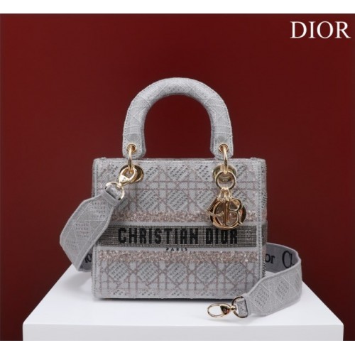 Dior gray beaded cannage embroidery bag