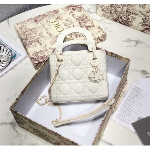 Dior Lady Mini Lambskin Bag Matte White 17cm