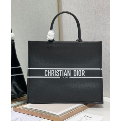 Dior tote book in black leather 41cm