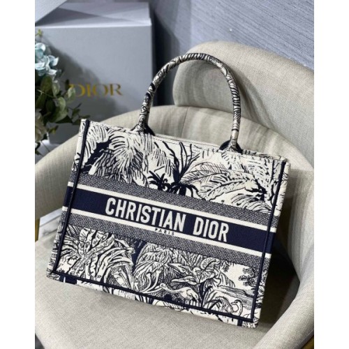 DIOR Book Tote Black Jungle Embroidery 41cm