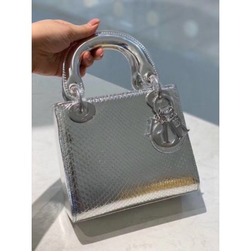 Dior Lady mini bag silver metallic snake leather bag