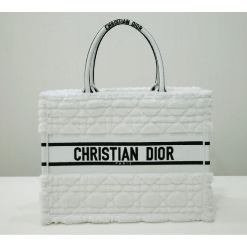 Dior Book Tote White Cannage Shearling 36cm