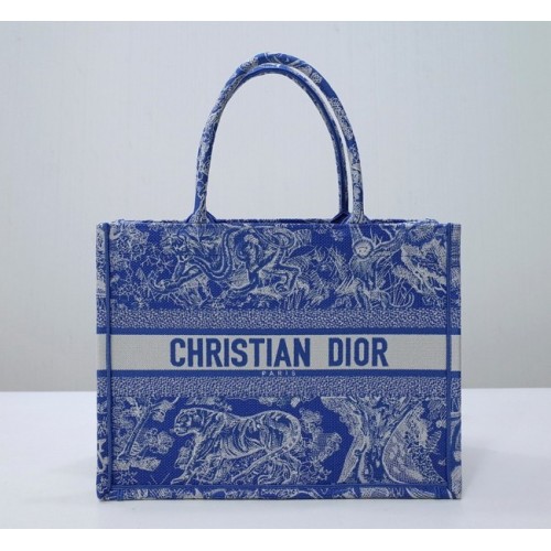 Dior Medium Book Tote Blue Reverse Embroidery