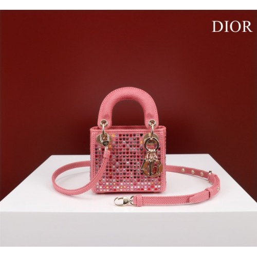 Dior micro lady metallic pink multicolor crystals bag