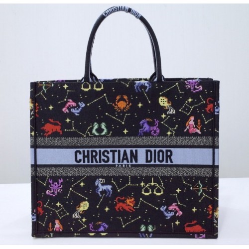 Dior Pixel Zodiac Embroidery Black Book Tote 41cm