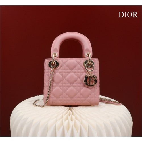 Dior lady mini pink leather gold hardware bag