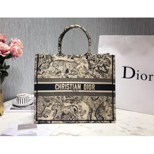 Dior Book Tote Black Tiger large size