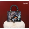 Dior Lady blue embroidered canvas hand bag