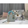 Lady Dior Mini Azure Blue Honeycomb Rhinestones Embroidery Bag