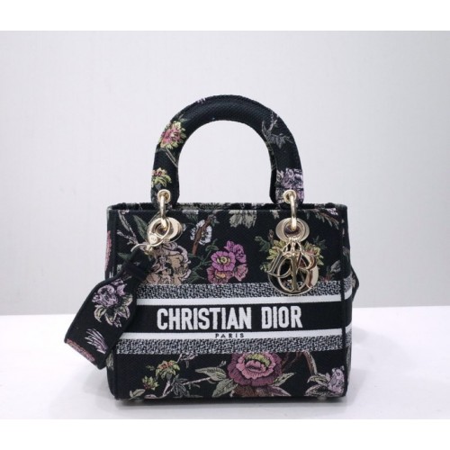 Dior lady D-lite medium black multicolor bag