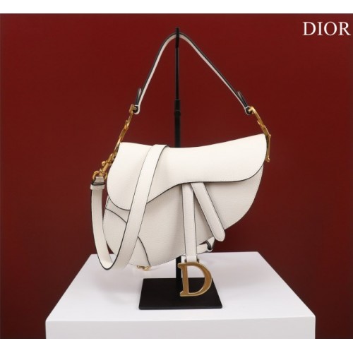 Dior Saddle white grained calfskin with strap bag