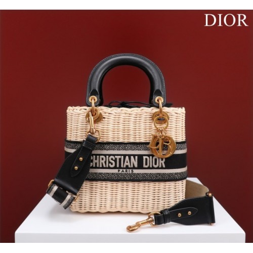 Dior lady raffia medium black bag