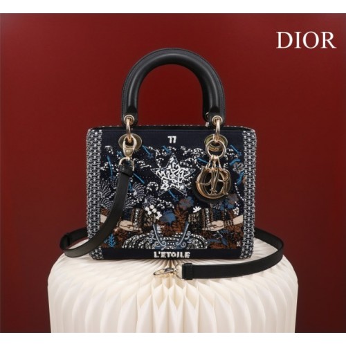 Dior Medium Lady Star Satin with Bead Embroidery Bag