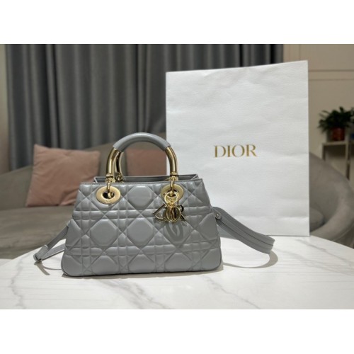 Dior Medium The Lady 95.22 gray cannage quilted leather gold bag