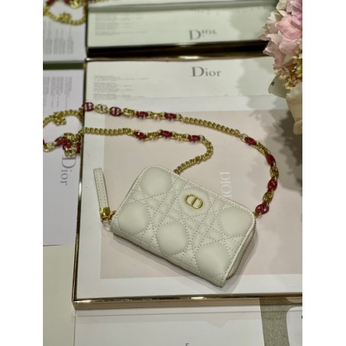 Dior caro wallet chain in white