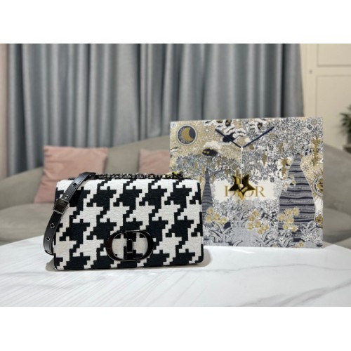 Dior medium caro black and white macro fabric bag