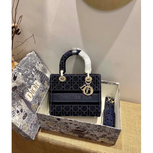 Dior Lady D-Lite Embroided Blue 24cm