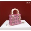 Dior Small Lady Dior Pink Satin with Bead Embroidery Bag