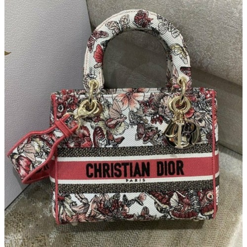 Dior Medium Lady D-Lite Bag In Multicolor Butterfly Embroidery