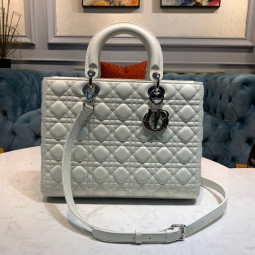 Dior large lady dior white lambskin 32cm bag