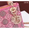 Dior Small Lady Dior Pink Satin with Bead Embroidery Bag